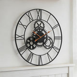 AMAATE Steampunk Wall Clock 24 Inch, Industrial Metal Gears with Roman Numerals, Retro Distressed Finish Mechanical Art for Bar, Living Room, Cafe Decor