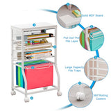 5-Tier Rolling File Cart, Under Desk Storage Organizer with Lockable Wheels & Mesh Sliding Trays