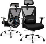COMHOMA Office Chair Ergonomic Big and Tall Gaming Chair 350 LBS with 3D Adaptive Lumbar Support & Headrest, High Back Swivel Mesh Desk Chair Comfy for for Long Hours Work, ErgoFlex-P26, Black