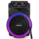 Dolphin SP-18RBT BoxParty Portable Bluetooth Speaker - 18" Woofer, Wireless Microphone, Deep Bass & LED Lights w/ USB SD, AUX, Guitar & 12V Inputs - Rechargeable Huge Party Speaker W/ Trolley & Wheels