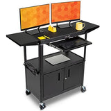 Line Leader Large AV Cart with Locking Cabinet & Drop Leaves, Rolling Height Adjustable Utility Cart