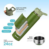 HydroQuin 24 OZ Water Bottle with Straw, Stainless Insulated Steel Waterbottle with Comfort Grip Handle,Keep Cold Water Bottles for Camping Sports Office Daily Use