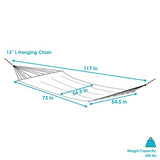 Sunnydaze Woven Double Hammock for Outside with Crocheted Edges and Spreader Bars - 600-Pound Weight Capacity Outdoor Hammock for Trees - Lagoon Stripes