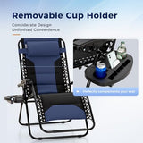 MAISON ARTS Oversized Zero Gravity Chairs Set of 2, Folding Padded Recliner Anti Gravity Lounge Chair with 28" Wide Seat and Cup Holder, Support 400lbs, Blue & Black