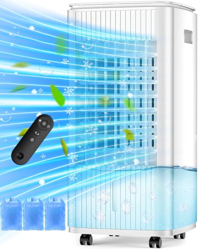 25-INCH Evaporative Air Cooler, Swamp Cooler Air Conditioner w/Double Tanks, Smart Timer, 3 Ice Packs BALKO