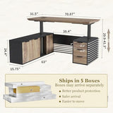 L Shaped Executive Standing Desk with Drawers, Large Modern Adjustable Heigh Home Office Desk w/File Cabinet
