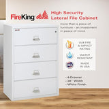 FireKing Fireproof Lateral File Cabinet (4 Drawers, Impact Resistant, Water Resistant), 38" W x 22" D, Arctic White, Made in USA