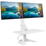Mount-It! Electric Standing Desk Converter, Motorized Sit Stand Desk Riser with Dual Monitor Mounts, Adjustable Height Ergonomic Workstation with 28” Wide Platform and Tablet/Phone Slot, White