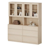 WAMPAT Modern 72" Tall Bookshelf with 6 Drawers and Book Shelves, Library Bookcase with Closed Storage Cabinet and Glass Display Shelves, Wooden Book Shelf for Home Office, Living Room