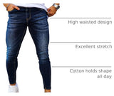 GINGTTO Mens Skinny Jeans Stretch Slim Fit Elastic Waist Blue 38
