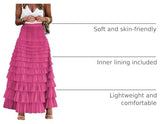 Mincib Womens Long Tulle Skirt A Line Ruffle Tiered Layered Skirts High Waisted Flowy Fairy Maxi Skirts Valentine's Day Gifts Outfit(Hot Pink,M)