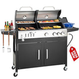 3 Burner Propane Gas and Charcoal Grill Combo with Side Burner & Porcelain-Enameled Cast Iron Grates, 37,000 BTUs 685 SQIN Dual Fuel Outdoor BBQ Grill