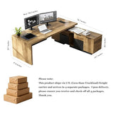 SAINTCY L-Shaped Executive Desk, Retractable Office Desk with Drawers