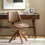 HULALA HOME Faux Leather Home Office Chair with Solid Wood Legs