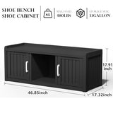 EasyUp Shoe Bench Waterproof,Resin Shoe Cabinet,Outdoor Storage,Industrial Hallway Bench with Adjustable Shelves for Entryway,Living Room,Bedroom(Deep Black,Two-Door)