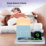 Alarm Clock Charging Station for Bedrooms, 7 in 1 Wireless Charging Station, Magnetic Charger with Night Light Bedside Clock for iPhone 17 16 15 14 13 12 Pro Max, Apple Watch, AirPods (Blue)