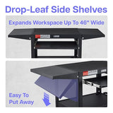 Adjustable Height Rolling AV Cart, Mobile Workstation With Drop Leaf Shelves