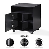 Printer Stand with Storage Adjustable Shelves, Wood Mobile Cart with Door