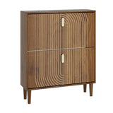 Smuxee Shoe Cabinet with 2 Flip Drawers, 31.5" Walnut Hidden Shoe Storage Cabinet with Line Groove Design, Freestanding Shoe Organizer Cabinet for Hallway, Entryway, Living Room