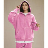 Talakeno Mens Womens Fleece Hoodies Sweatshirt Double Zip Up Oversized Acid Wash Hoodies Winter Vintage Cotton Sweatshirt(Pink,L)