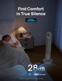 Dreo Tower Fan for Bedroom, 4 Speeds, 3 Modes Standing Fans for Room with 90° wide Oscillating, 28dB Quiet for Sleep, 25ft/s Velocity, 29ft Coverage, 8H Timer, Remote, Living Room, Office, Home, Grey