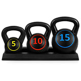Best Choice Products 3-Piece Kettlebell Set with Storage Rack, HDPE Coated Exercise Fitness Concrete Weights, HIIT Workout 5lb, 10lb, 15lb