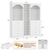 Cyclysio 80" Tall Bookshelf System with 6 Drawers, Arched Corner Bookcase with 12-Tier Open Shelves