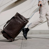Wool & Oak NOVA Large Duffle Bag with Wheels - Leather, Chocolate | Carry on garment duffle bags for travel