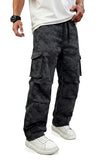 GINGTTO Camo Cargo Pants for Men Black Baggy Wide Leg Fashion Y2K Streetwear Drawstring Stretch 34