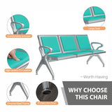 3-Seat Waiting Room Bench - PU Leather Waiting Room Chairs with Arms Airport Reception Bench,
