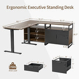 FEZIBO 66 Inch Executive L Shaped Standing Desk with 2-Drawer File Cabinet, Electric Height Adjustable Stand up Desk