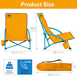 NORTHROAD 2 Pack Low Folding Beach Chair,Portable Lightweight Lowback Sling Chair, Outdoor Low Seat Camping Chair w/Cup Holder & Carry Bag for Sand Camping Lawn Picnic Festival,Orange