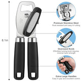 EEKEDO Can Opener Manual, Heavy Duty Stainless Steel Can Opener and Bottle Opener with Magnet, Multifunctional Kitchen Tool, Sharp Cutting Wheel, Soft Ergonomic Handle, Oversized Turn Knob, Black