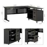 Large Computer Desk with File Cabinet, 63 Inch Executive Desk L Shaped Office Desk with Drawers and Storage Shelves