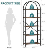 Shintenchi Bookshelf, Arched Bookshelf 5 Tier Bookcase, Tall Shelf for CDs/Books, Home Office Shelf Storage Organizer, Rustic Brown