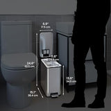 3 Gallon Small Wastebasket for Bathroom with Lid, Deodorizer, Soft-Step Stainless Steel Slim Garbage Bin