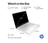 HP 14" Business Laptop Computer with 1-Year Office 365, Intel Quad-Core N150 Processor, 4GB RAM 640GB Storage (128GB UFS+512GB SD Card), Windows 11 Home, PLUSERA Earphones, Honey Lavender