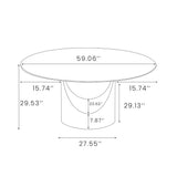 POVISON Round Dining Table Set, 59" Dining Table with 6 Chairs, Matte White Sintered Stone Table with Bronze Carbon Steel Base