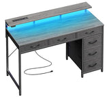 Huuger Gaming Desk with 6 Drawers, Computer Desk with LED Lights Power Outlets and Type-C, 39 Inch Office Desk with Storage