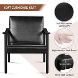 Yaheetech PU Leather Black Chairs, Mid-Century Modern Armchair with Solid Wood Legs