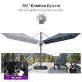 PURPLE LEAF 8' X 8' Left-right Tilting Patio Umbrella Outdoor Cantilever Swivel Square Umbrella Aluminum Offset Umbrella with 360-degree Rotation for Garden Deck Pool Patio Grey
