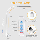 Voncerus LED Desk Lamp with Clamp, Eye-Caring Clip on Lights for Home Office, 3 Modes 10 Brightness, Long Flexible Goose-Neck, White