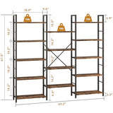 Shintenchi Triple Column 5 Tier Bookshelf, Industrial Large Bookcase Display Shelves