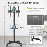 BONTEC Mobile TV Stand with Tilt Function, Rolling TV Stand for 23-60" LED, LCD, OLED TVs, Holds up to 88lbs, Max VESA 400x400mm, Adjustable Media Shelf (Black, 17.1x15.7x59.6 in)
