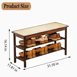 latifolia Shoe Rack Bench, 3-Tier Bamboo Shoe Bench with Breathable Rattan Seat Cushion, Shoe Storage Rack for Entryway(Walnut,31.50''L)
