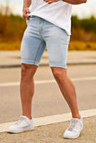 GINGTTO Mens Denim Shorts Slim Fit Stretch Jean para Hombre Corto for Men Light Blue 33
