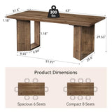 TRIBEWOOD Dining Table for 4-6, 63 Inch Farmhouse Solid Wood Dining Table