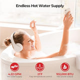 CAMPLUX Climatech 3 Tankless Water Heater Gas 4.22 GPM, 102,000 BTU Propane Tankless Water Heaters, High Efficiency Instant Hot Water with Multi-Points Use for Whole House, Indoor, CX422, White