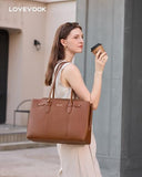 LOVEVOOK Laptop Tote Bag for Women, 15.6 Inch Waterproof Leather Work Purse, Computer Briefcase Handbag with Zipper for Office Business, Teacher & Travel
