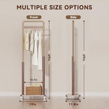 Taitiy Clothes Rack Solid Wood Coat Rack, Metal and Solid Wood Combination Clothing Rack with Wheels for Entryway, Bedroom, Living Room